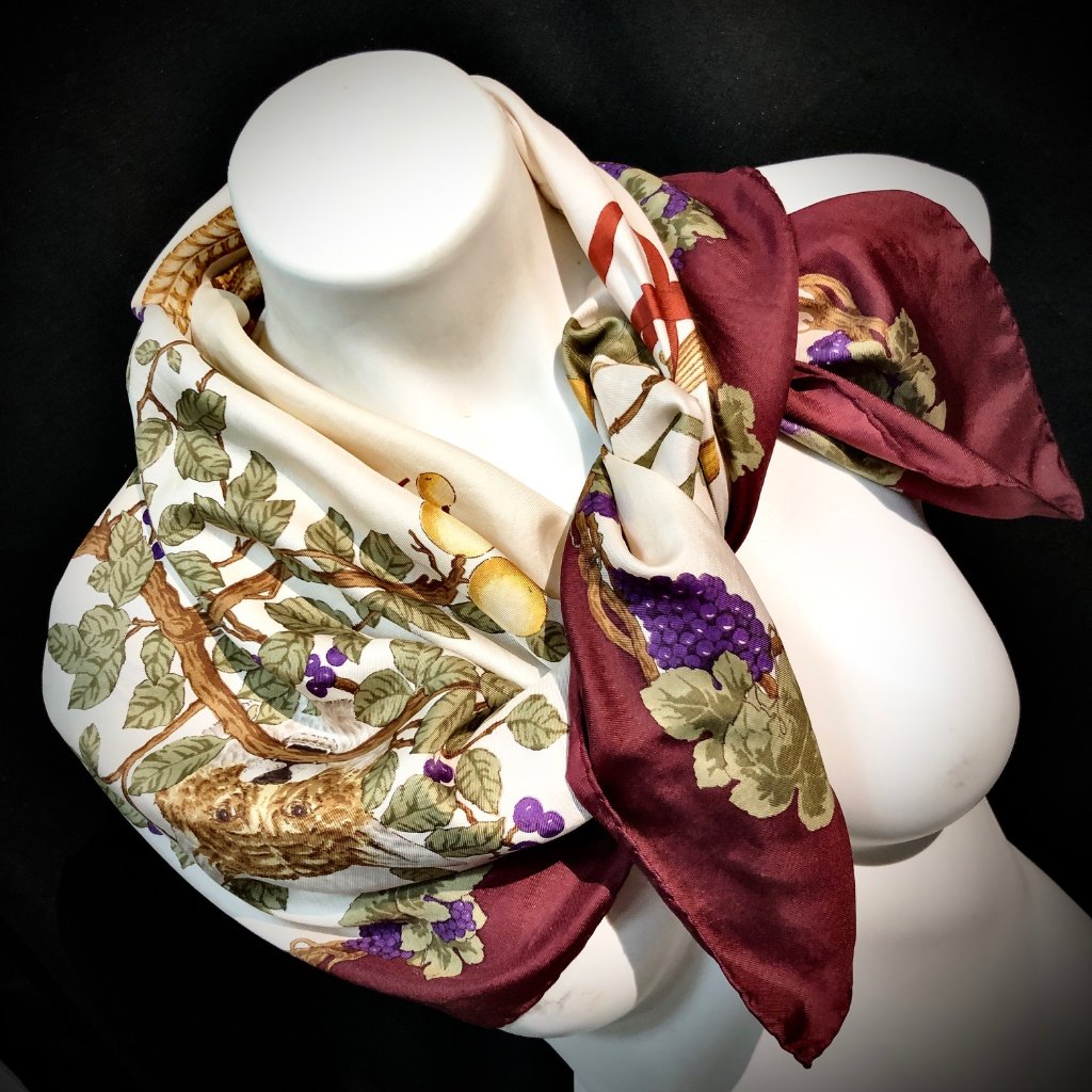 Daniel La Foret Hunting Theme Rolled Silk Twill Large Square Scarf